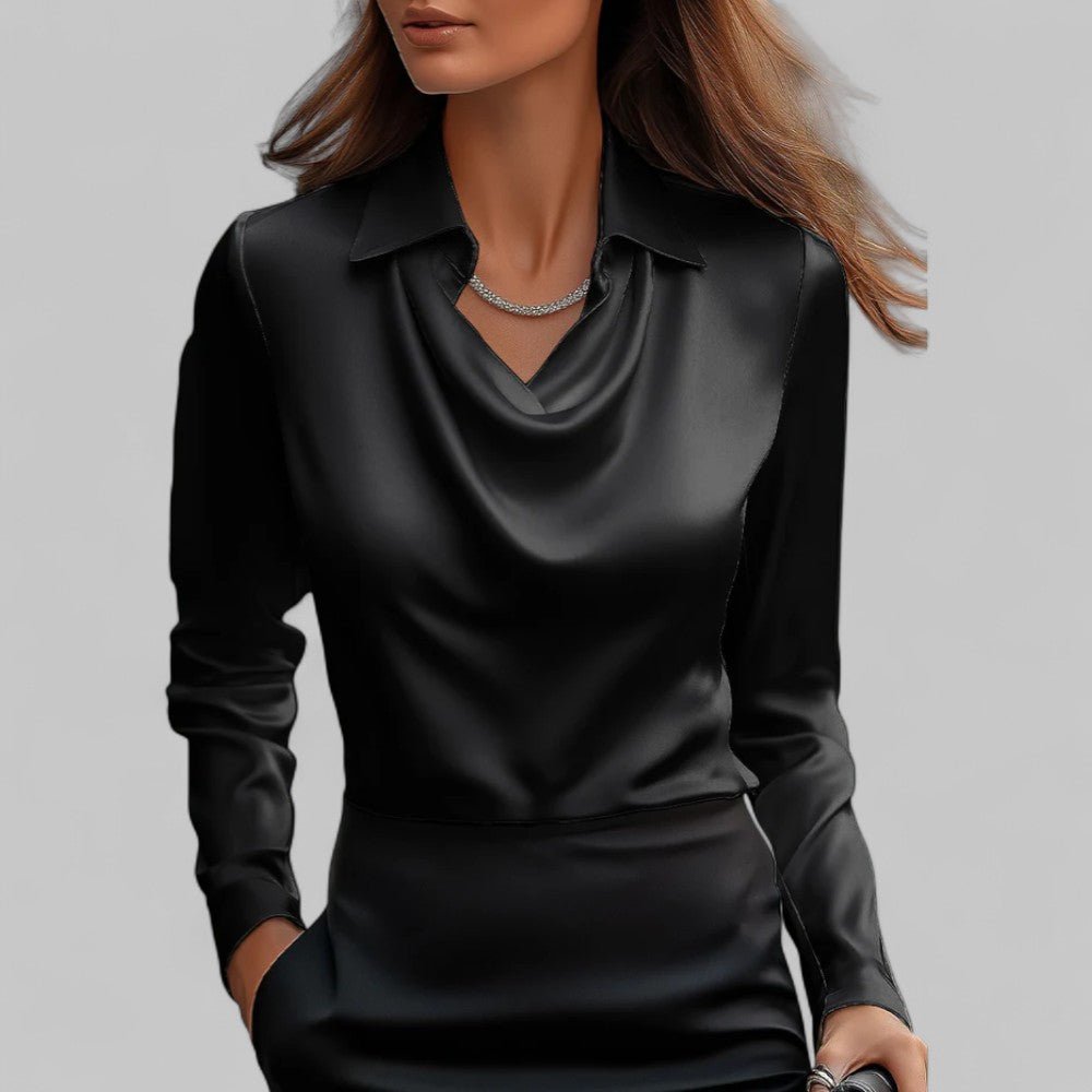 Elena | Elegant Draped Neck Satin Blouse