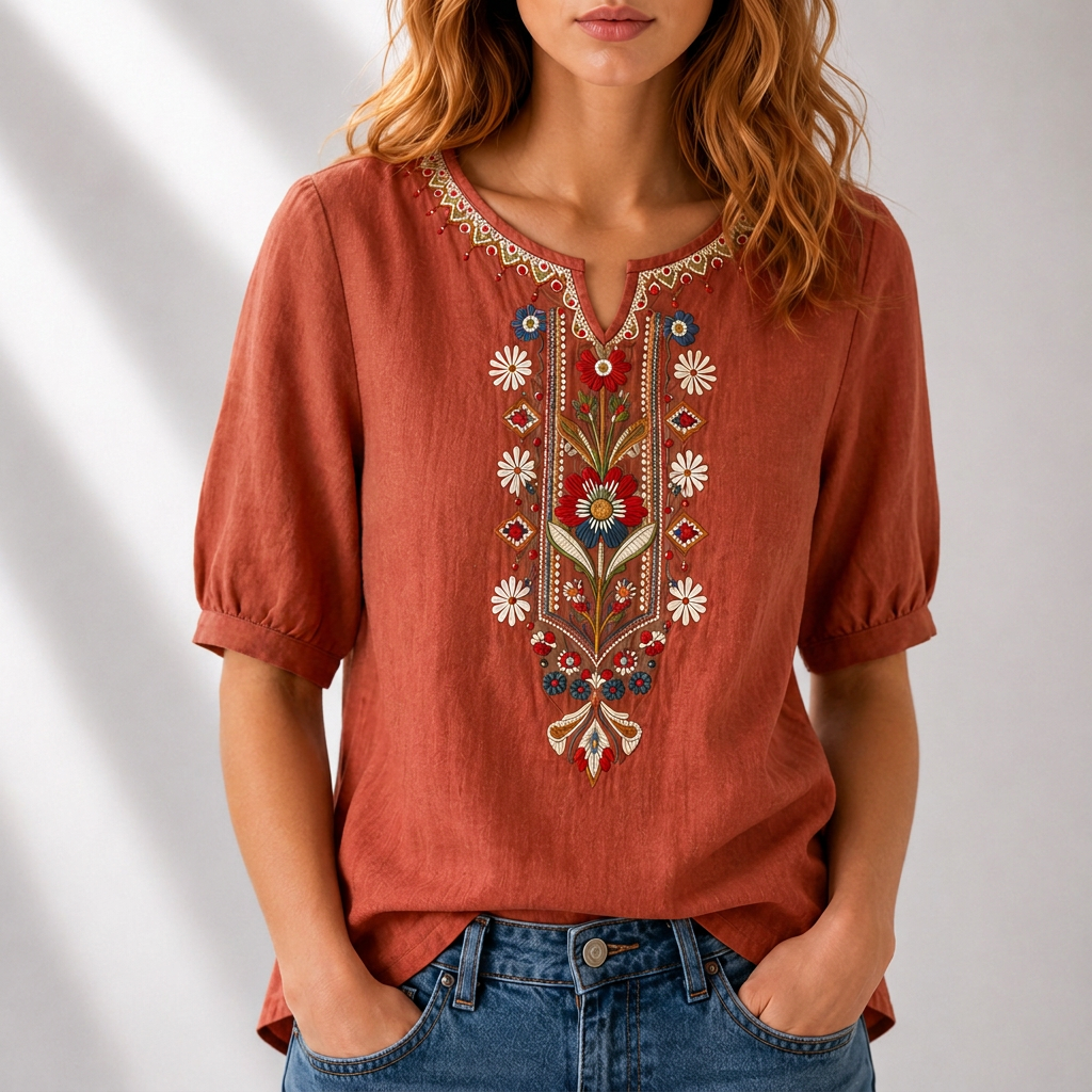 Livia | Elegant Floral Embroidered Blouse