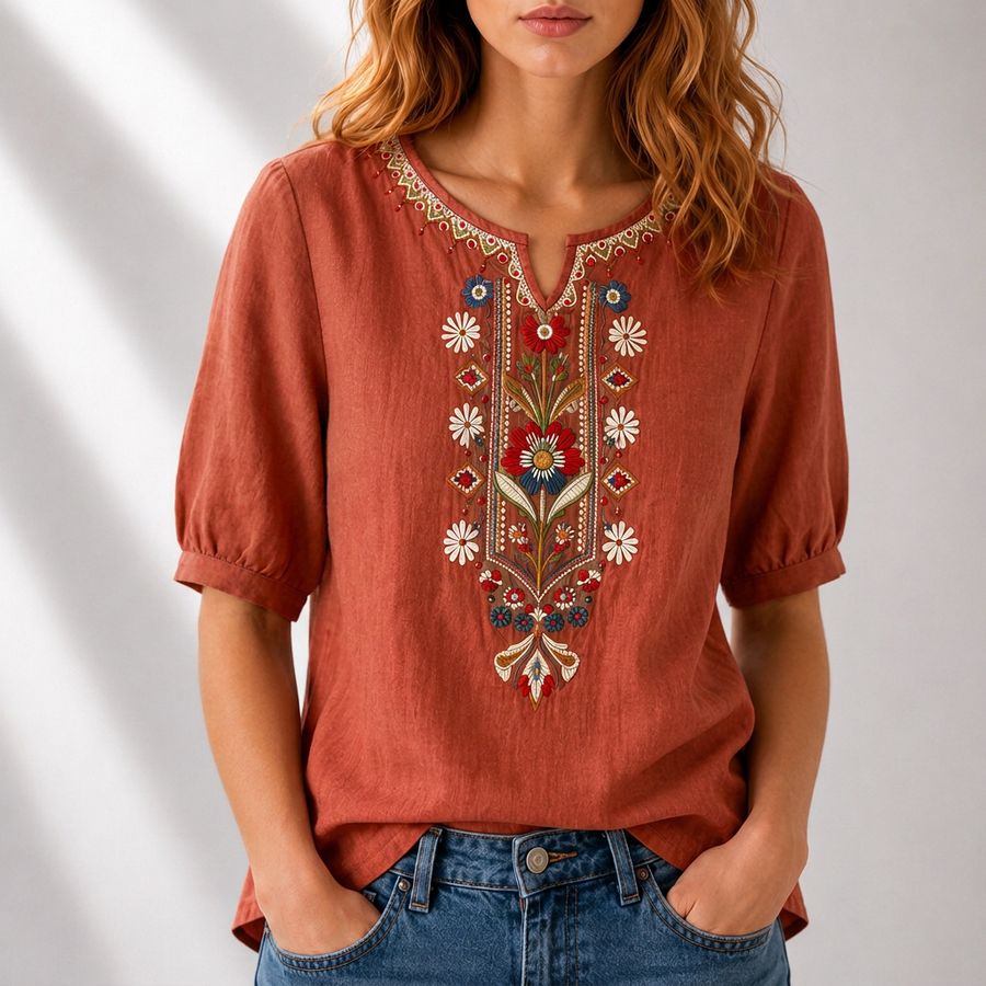 Livia | Elegant Floral Embroidered Blouse