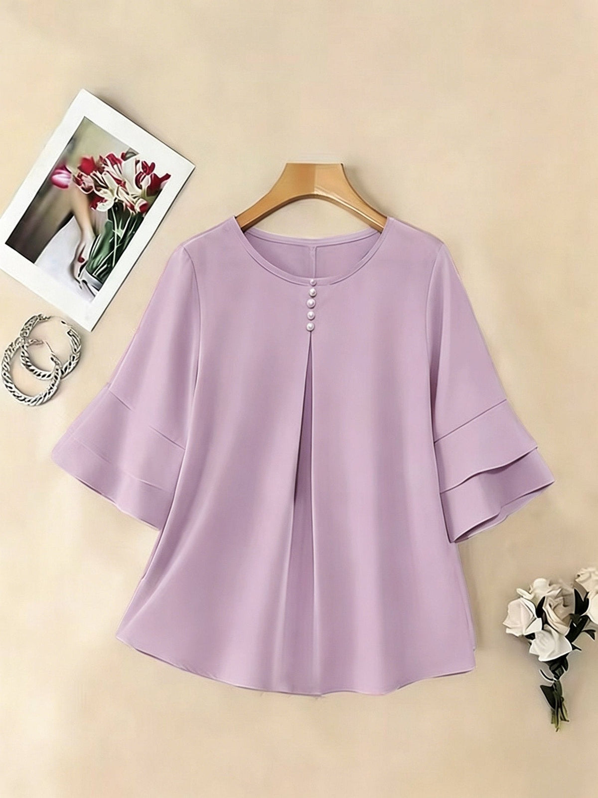 Celina | Flared-Sleeve Pleated Blouse