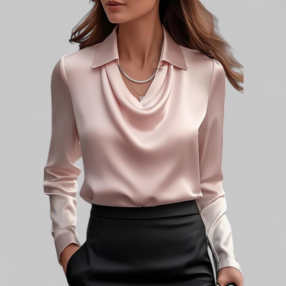 Elena | Elegant Draped Neck Satin Blouse