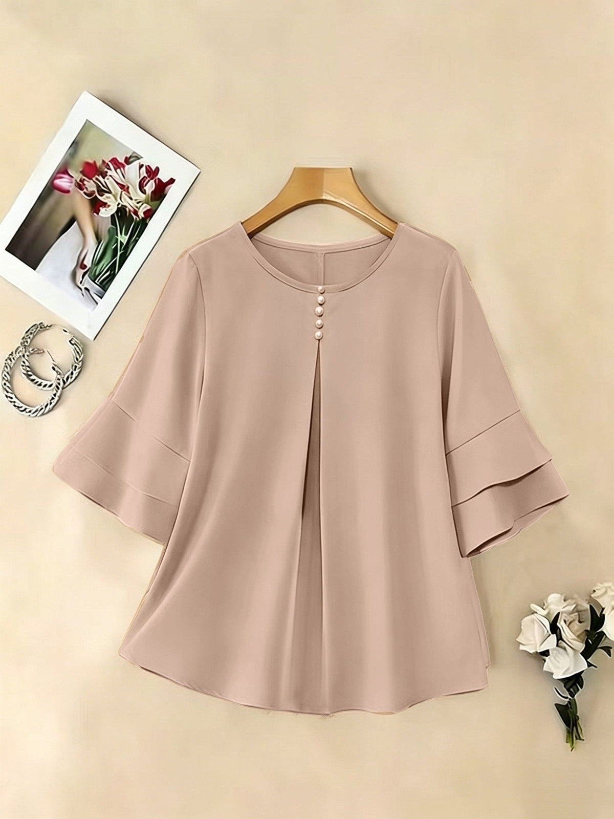 Celina | Flared-Sleeve Pleated Blouse