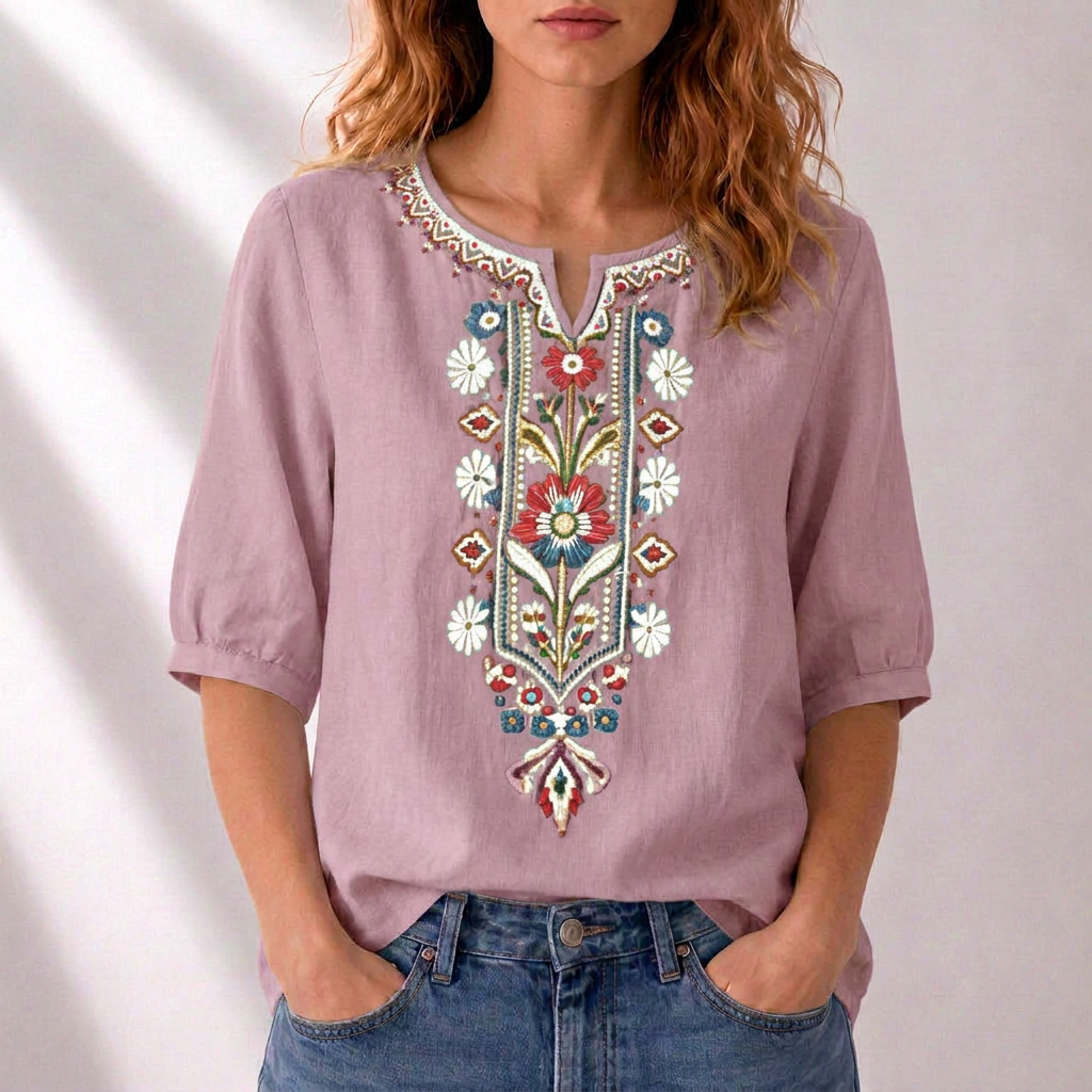 Livia | Elegant Floral Embroidered Blouse