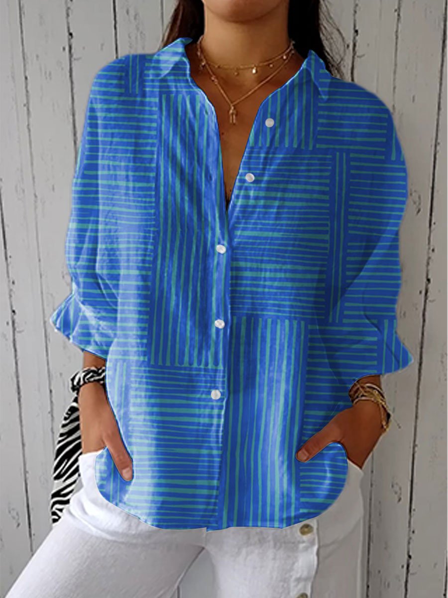 Athena | Lightweight Collared Striped Blouse