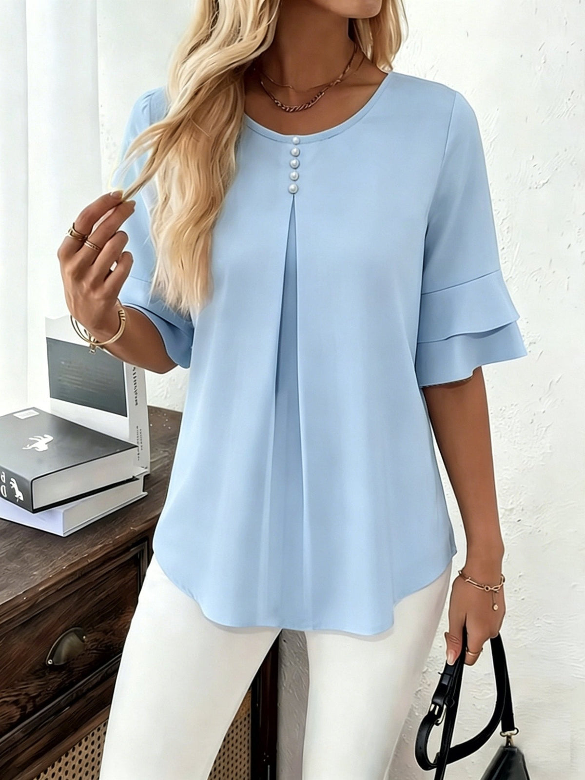 Celina | Flared-Sleeve Pleated Blouse