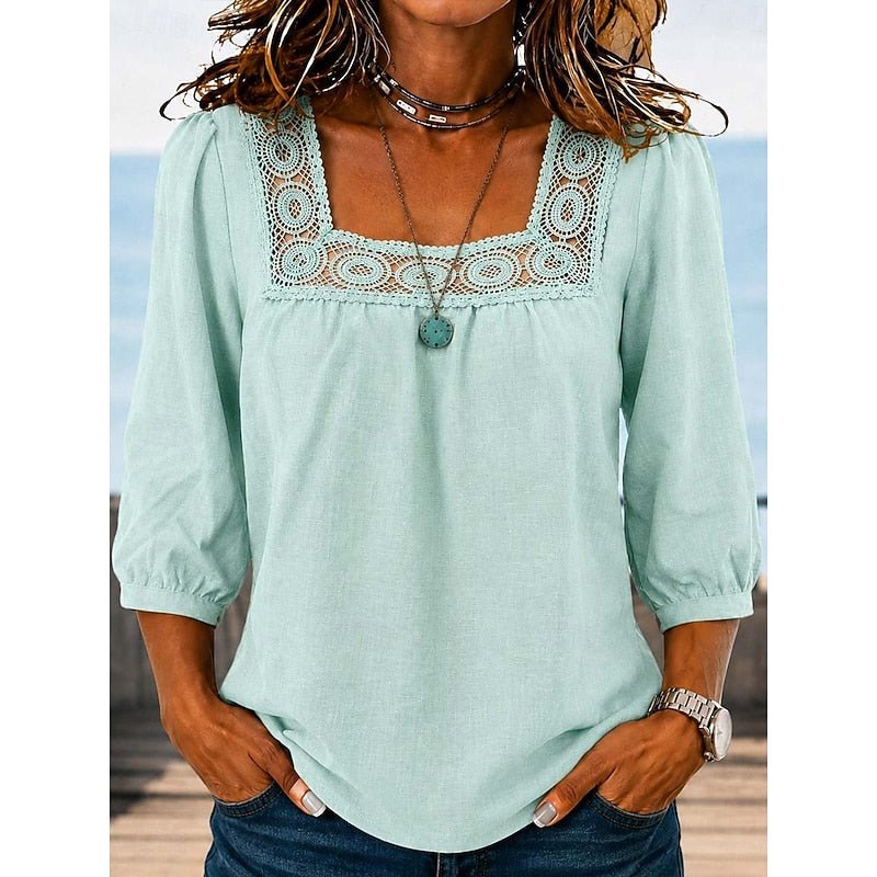 Elise | Lace-Trimmed Square Neck Blouse