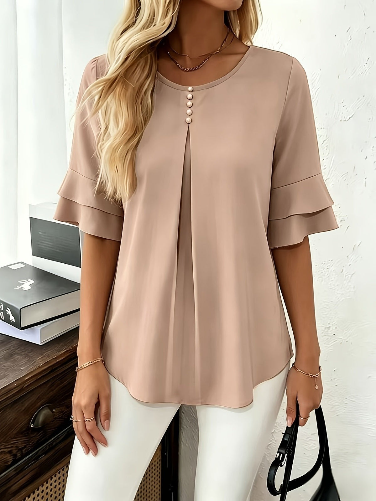 Celina | Flared-Sleeve Pleated Blouse