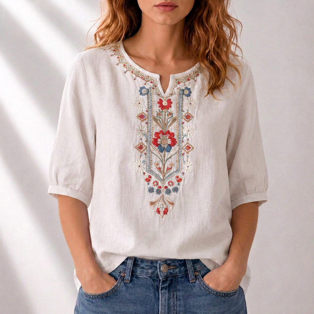 Livia | Elegant Floral Embroidered Blouse