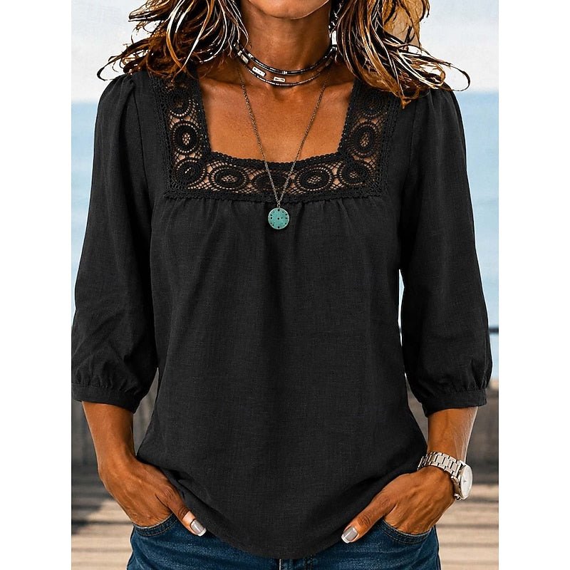 Elise | Lace-Trimmed Square Neck Blouse