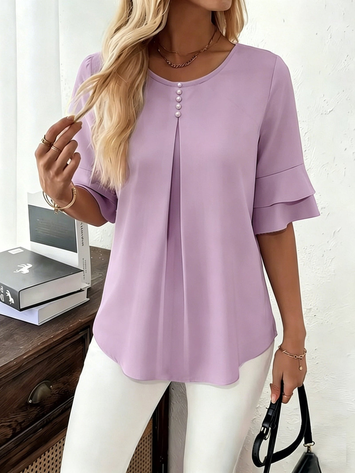 Celina | Flared-Sleeve Pleated Blouse