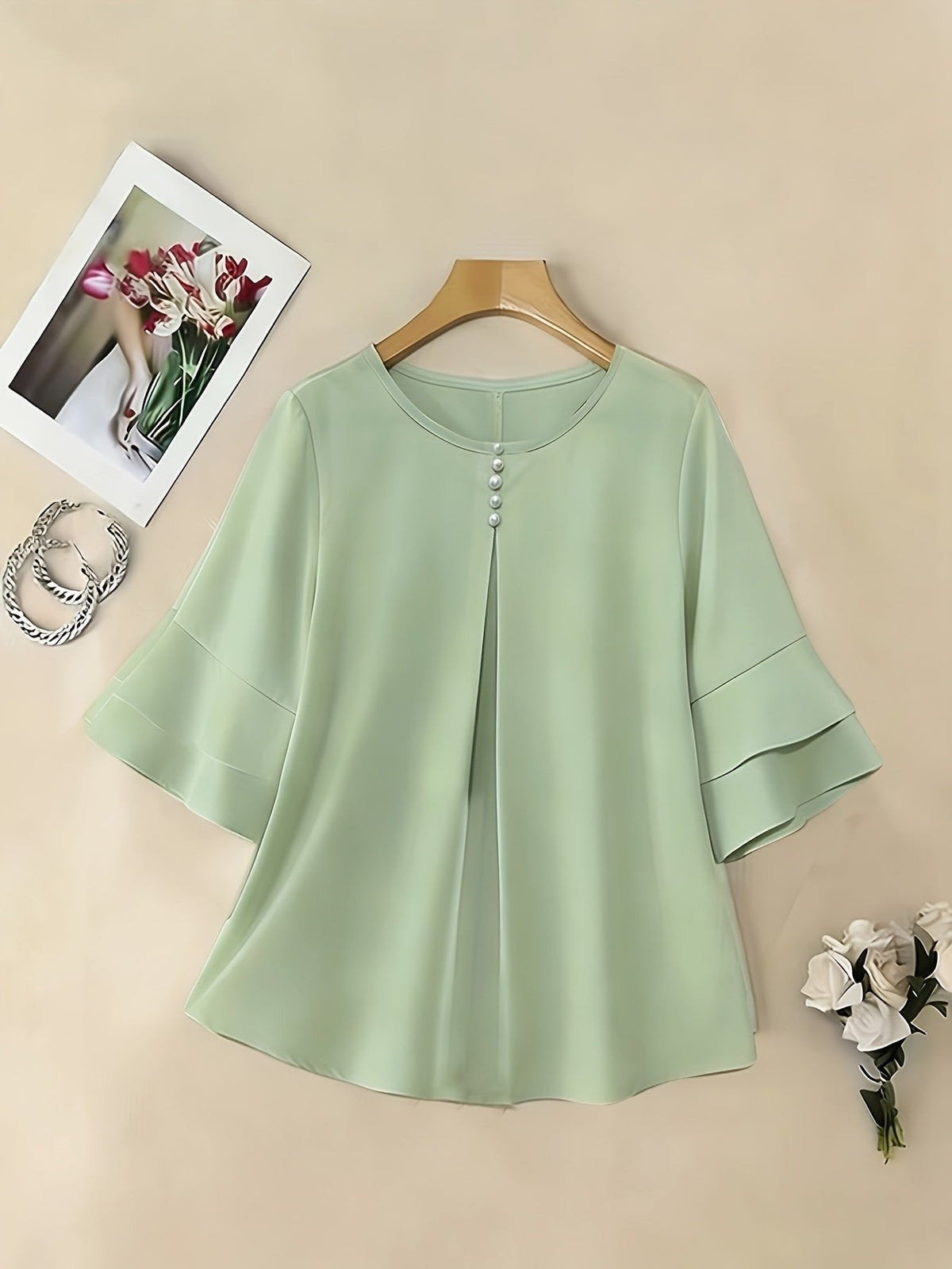Celina | Flared-Sleeve Pleated Blouse