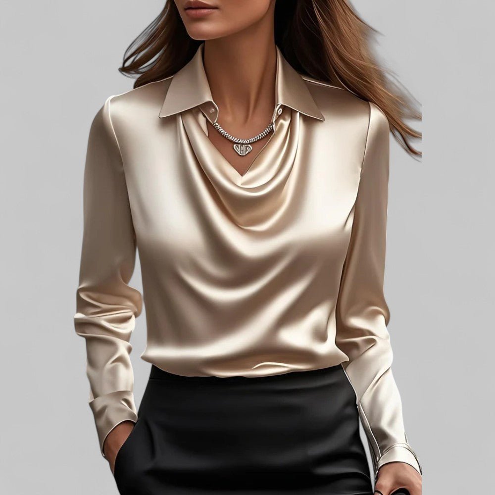 Elena | Elegant Draped Neck Satin Blouse