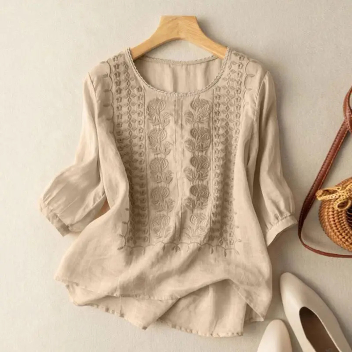 Arwen | Relaxed Embroidered 3/4 Sleeve Blouse